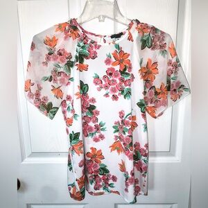 XXSP/Small Petite ANN TAYLOR floral flowy lightweight top/blouse, sheer sleeves